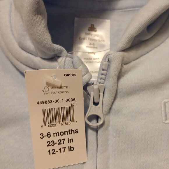 NWT Baby Gap 3 - 6 Month Blue Bear Long Sleeve Hooded Onesie Infant - Picture 9 of 10